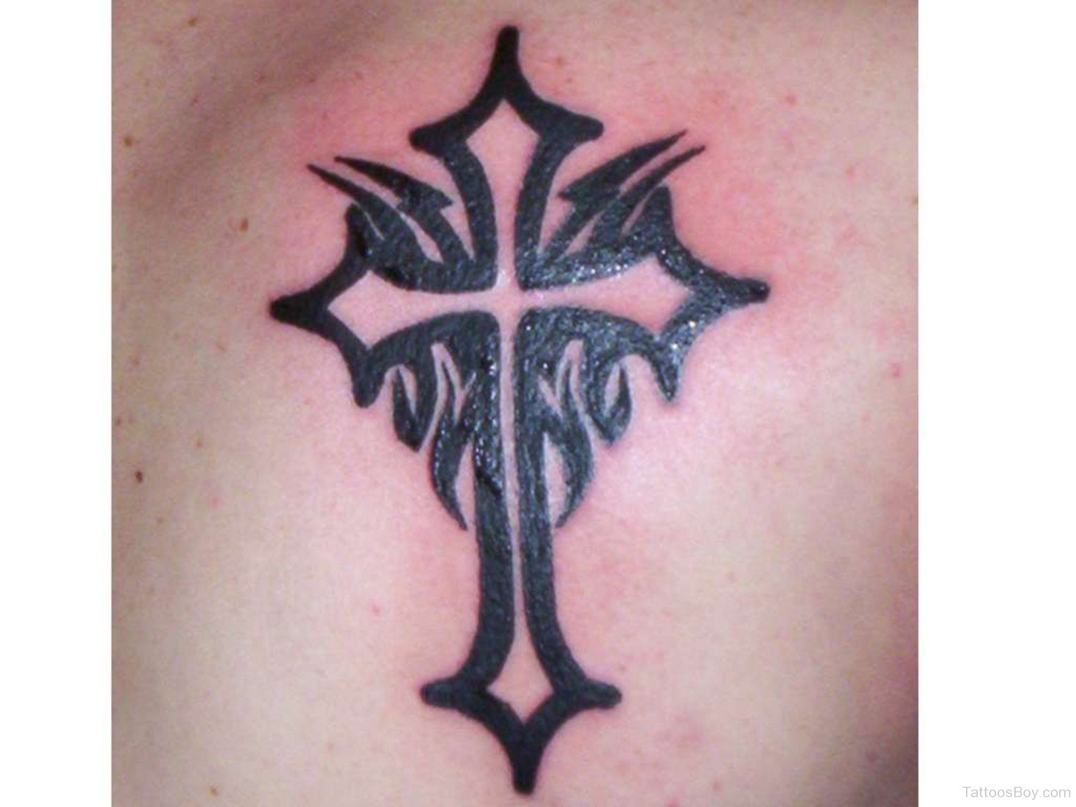 Black and Grey Cross with Flower Tattoo - wide 10