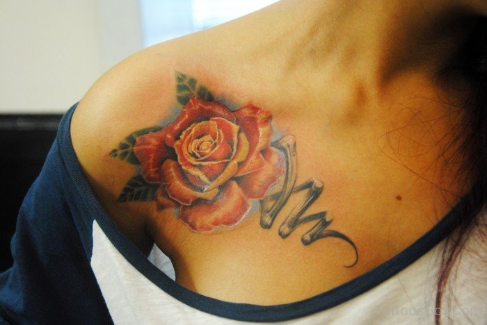 Rose chest tattoo for females - wide 8
