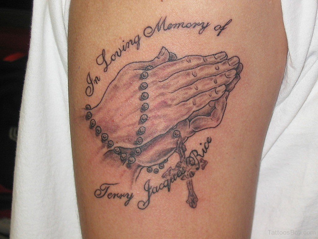 7. Traditional Praying Hands Tattoo on Shoulder - wide 2