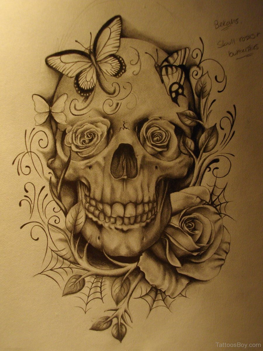 Skull And Flower Tattoo TB144