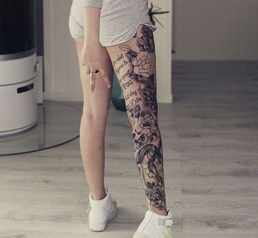 Rose Flower Tattoo On LEg TB12130