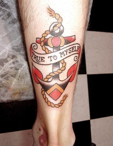 True To Myself Tattoo On Leg