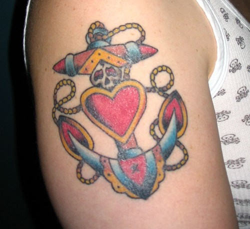 Colorful Anchor Tattoo On Shoulder