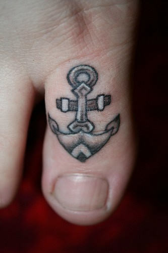 Tiny Anchor Tattoo On Toe