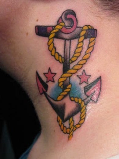 Anchor Tattoo On Neck