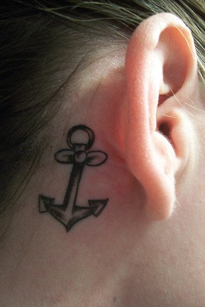 Little Anchor Tattoo Behind Ear