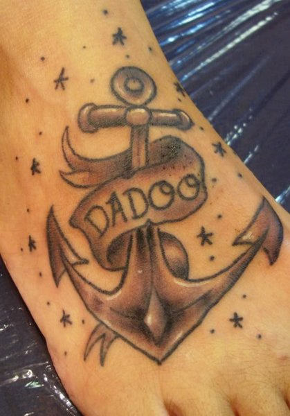 Memorial Anchor Tattoo On Foot