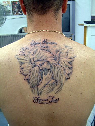 Memorial Angel Tattoo On Back