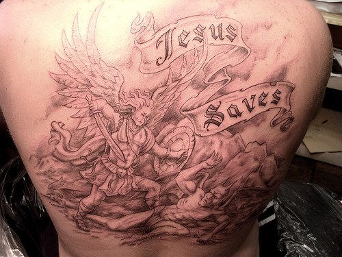 Large Killer Angel Tattoo On Back