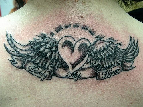 Memorial Wings Tattoo On Back