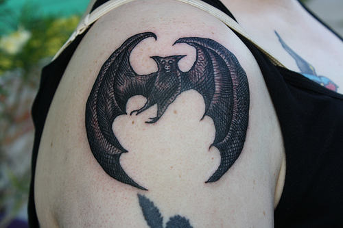 Superb Bat Tattoo On Shoulder
