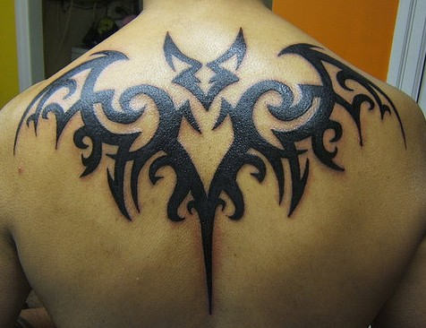 Designed Bat Tattoo On Back