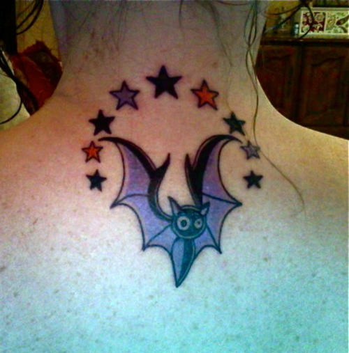 Bat Tattoo on Neck
