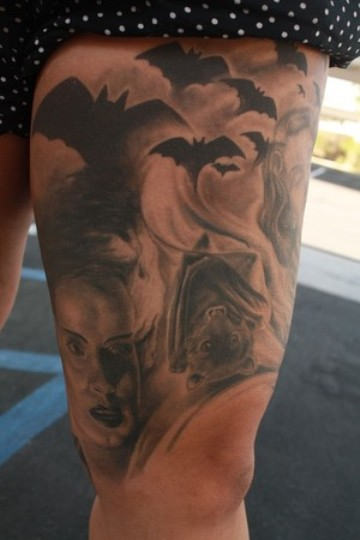 Bats Tattoo On Thigh