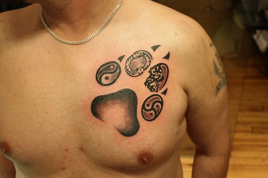 Bear Paw Tattoo On Chest