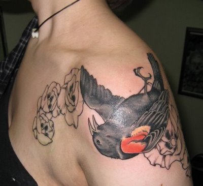 Black Bird Tattoo On Shoulder