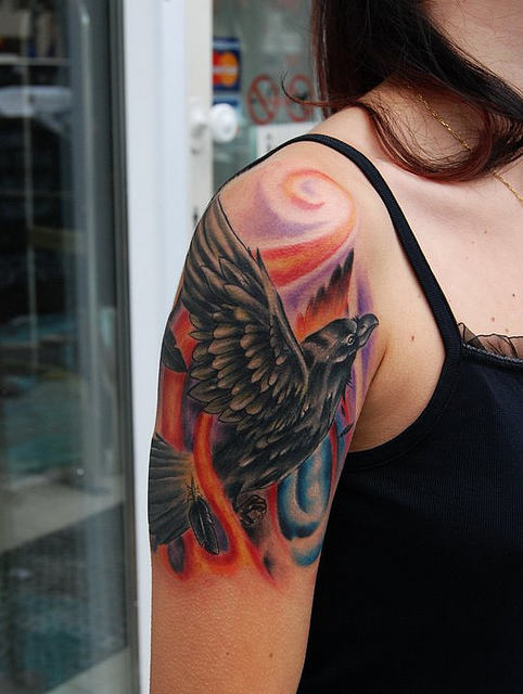 Colorful Crow Tattoo Design
