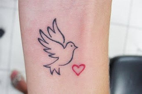 Elegant Dove and Heart Tattoo
