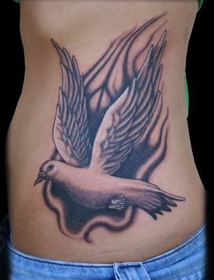 Flying Dove Tattoo On Rib