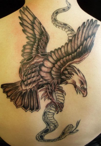 Eagle With Snake Tattoo On Back