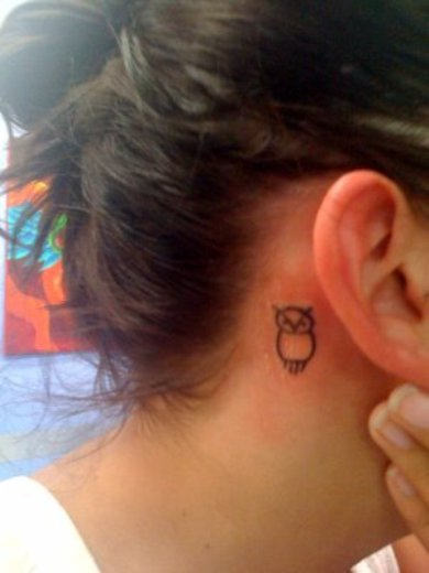 Little Owl Tattoo Behind Ear