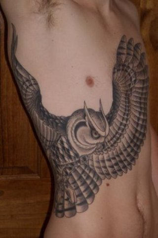 Big Owl Tattoo On Rib