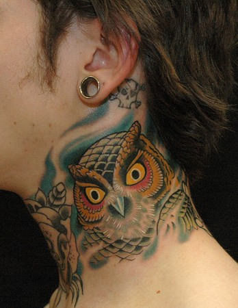 Owl Tattoo On Neck