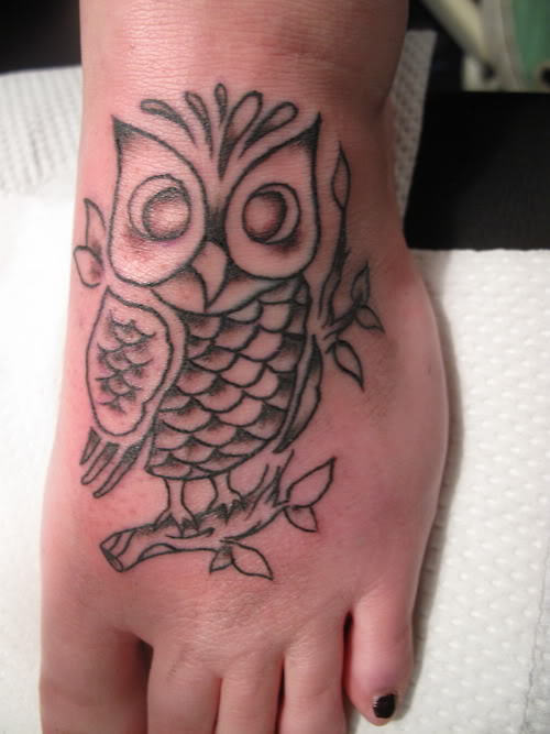 Owl Tattoo On Foot