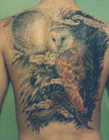 Big Owl Tattoo On Back