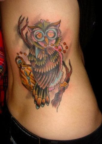 Owl Tattoo On Rib