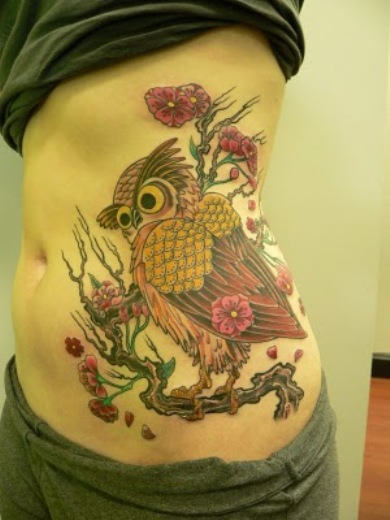 Big Owl Tattoo On Rib