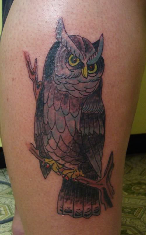 Owl Tattoo On Leg