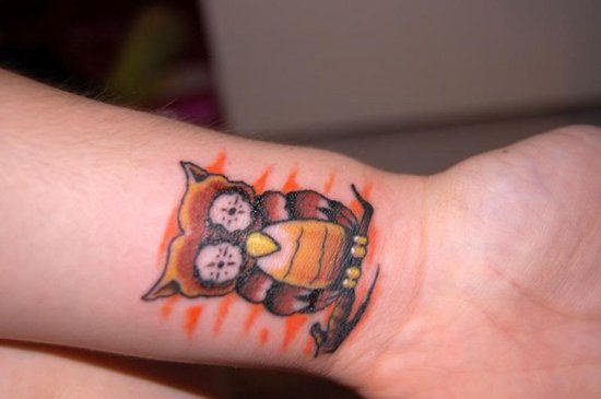 Little Owl Tattoo On Wrist