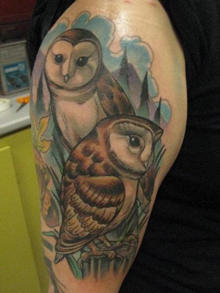 Owls Tattoo On Shoulder