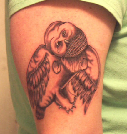 Dead Owl Tattoo On Shoulder