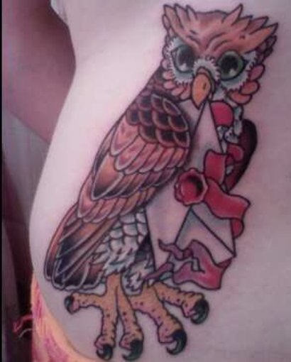 Owl Tattoo On Rib