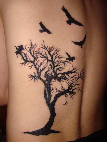 Tree & Birds Tattoo On Back