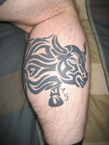 Bull Tattoo On Leg