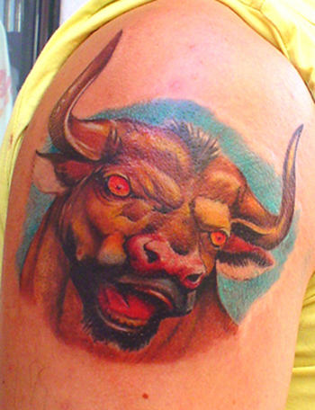 Bull Tattoo On Shoulder