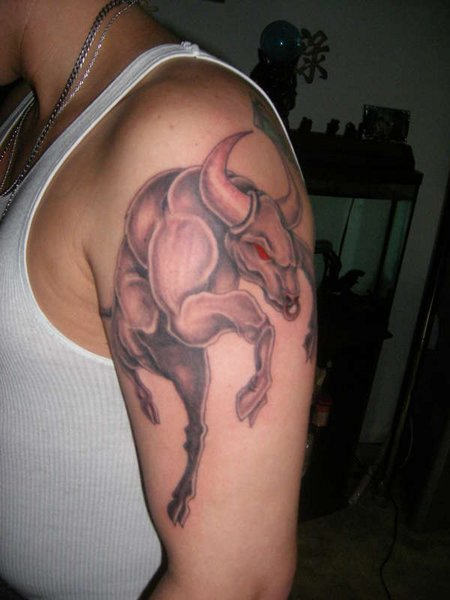 Bull Tattoo On Shoulder