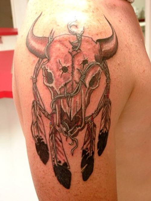 Bull Tattoo On Shoulder