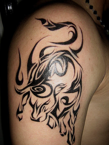Bull Tattoo On Shoulder