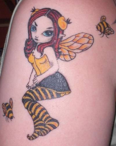 Bumble Bee Girl Tattoo On Shoulder