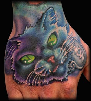 Scary Cat Tattoo on Hand