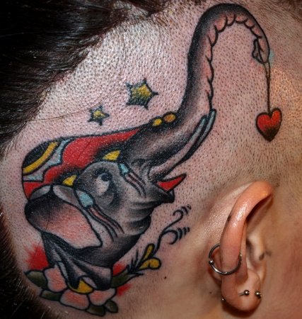 Elephant Tattoo At Back of Ear