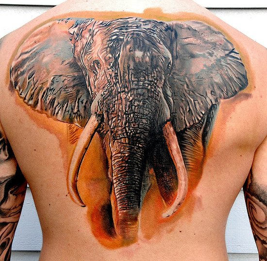 African Elephant Tattoo Design on Back