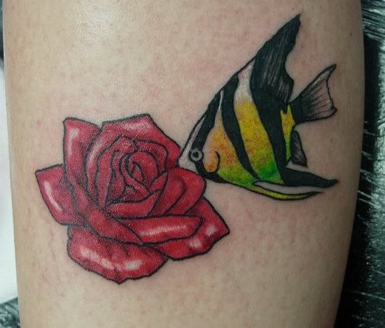 Colorful Flower and Fish Tattoo