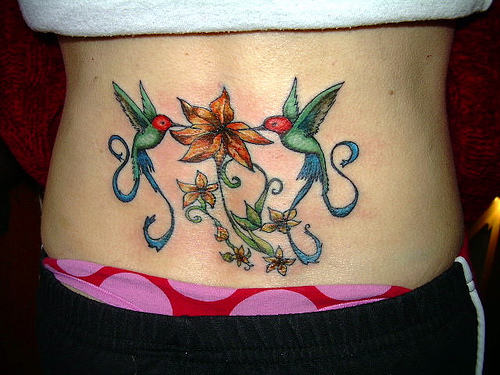 Hummingbirds Tattoo On Waist