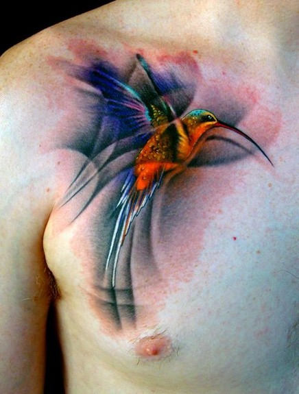 Hummingbird Tattoo On Chest