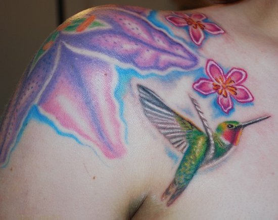 Colorful Hummingbird Tattoo